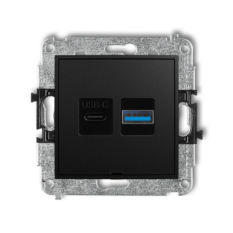 Karlik Seria Mini Mechanizm ładowarki USB podwójnej USB C + USB A, 20W max., bez pola opisowego kolor czarny mat symbol 12MCUSBBO-8