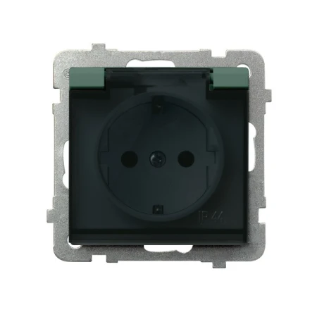 Gniazdo bryzgoszczelne z uziemieniem schuko IP-44 wieczko przezroczyste producent Ospel seria Sonata kolor Malachit kod GPH-1RS/m/87/d