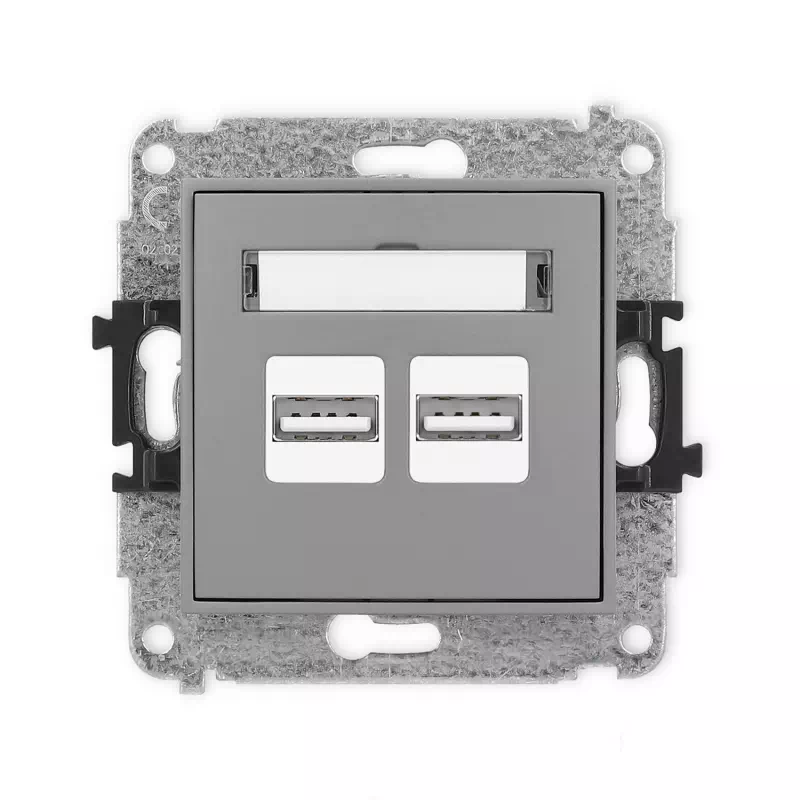 Mechanizm ładowarki USB podwójnej 2xUSB A, 15,5W max., 5V, 3.1A producent Karlik seria Mini kolor Szary mat kod 27MCUSB-6