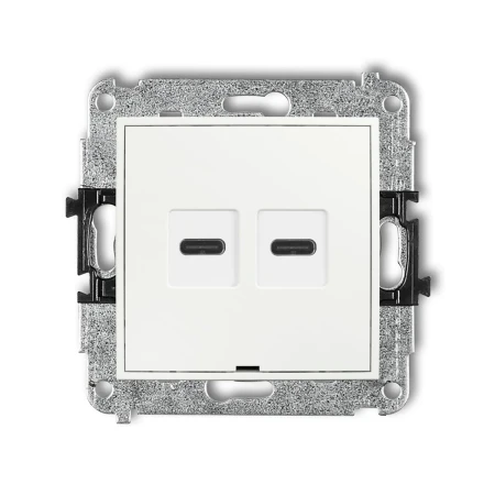Mechanizm ładowarki USB podwójnej 2xUSB C, 30W max., bez pola opisowego producent Karlik seria Mini kolor Biały kod MCUSBBO-9