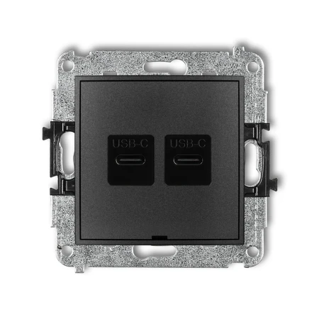 Mechanizm ładowarki USB podwójnej 2xUSB C, 30W max., bez pola opisowego producent Karlik seria Mini kolor Grafitowy kod 11MCUSBBO-9