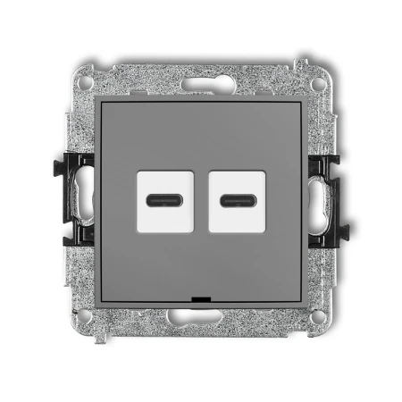 Mechanizm ładowarki USB podwójnej 2xUSB C, 30W max., bez pola opisowego producent Karlik seria Mini kolor Szary mat kod 27MCUSBBO-9