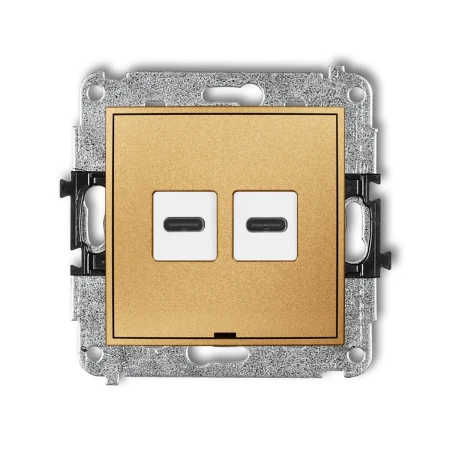 Mechanizm ładowarki USB podwójnej 2xUSB C, 30W max., bez pola opisowego producent Karlik seria Mini kolor Złoty kod 29MCUSBBO-9