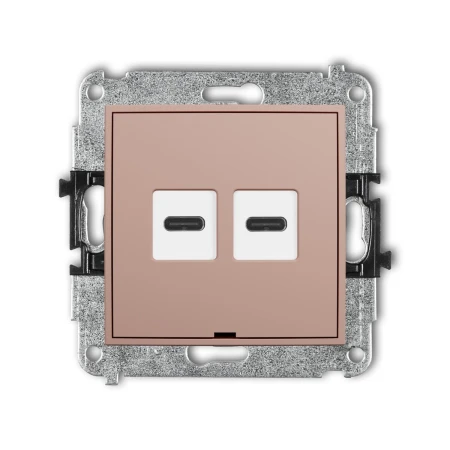 Mechanizm ładowarki USB podwójnej 2xUSB C, 30W max., bez pola opisowego producent Karlik seria Mini kolor Łososiowy kod 62MCUSBBO-9