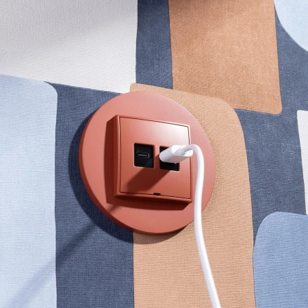 Mechanizm ładowarki USB podwójnej 2xUSB C, 30W max., bez pola opisowego producent Karlik seria Mini kolor Terakota kod 63MCUSBBO-9