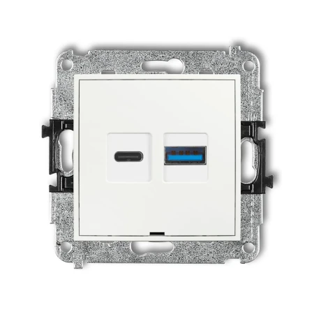 Mechanizm ładowarki USB podwójnej USB C + USB A, 20W max., bez pola opisowego producent Karlik seria Mini kolor Biały kod MCUSBBO-8