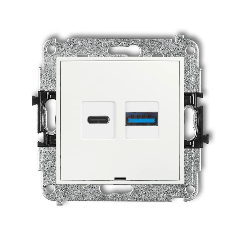 Mechanizm ładowarki USB podwójnej USB C + USB A, 20W max., bez pola opisowego producent Karlik seria Mini kolor Biały kod MCUSBBO-8