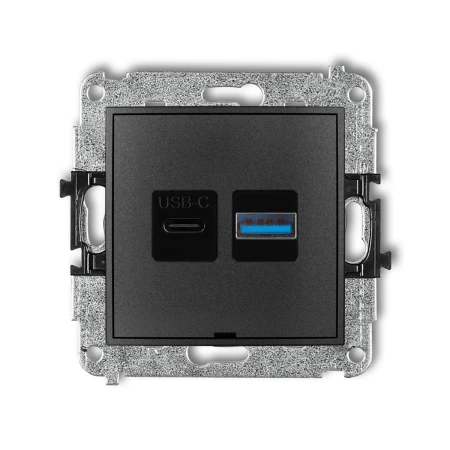 Mechanizm ładowarki USB podwójnej USB C + USB A, 20W max., bez pola opisowego producent Karlik seria Mini kolor Grafitowy kod 11MCUSBBO-8