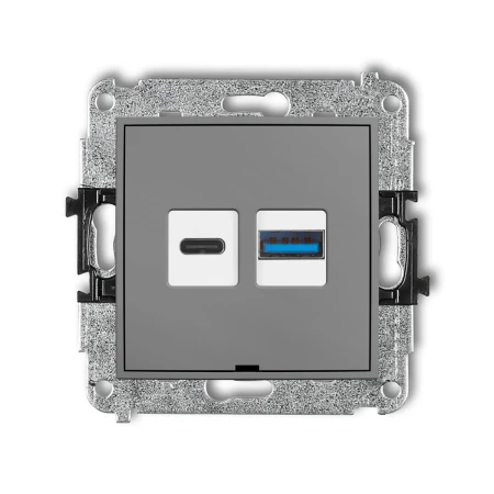 Mechanizm ładowarki USB podwójnej USB C + USB A, 20W max., bez pola opisowego producent Karlik seria Mini kolor Szary mat kod 27MCUSBBO-8