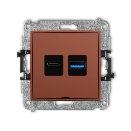 Mechanizm ładowarki USB podwójnej USB C + USB A, 20W max., bez pola opisowego producent Karlik seria Mini kolor Terakota kod 63MCUSBBO-8
