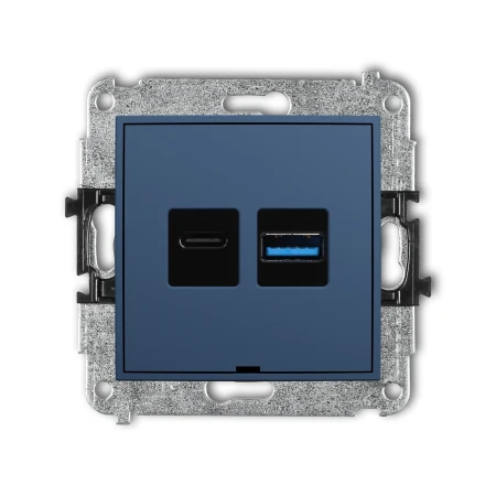 Mechanizm ładowarki USB podwójnej USB C + USB A, 20W max., bez pola opisowego producent Karlik seria Mini kolor Navy blue kod 64MCUSBBO-8