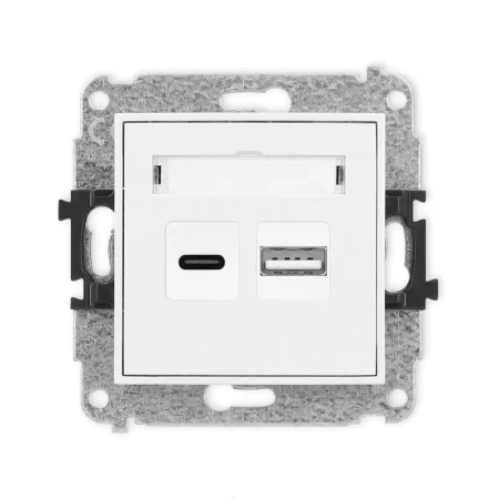 Mechanizm ładowarki USB podwójnej USB C + USB A, 20W max. producent Karlik seria Mini kolor Biały kod MCUSB-8