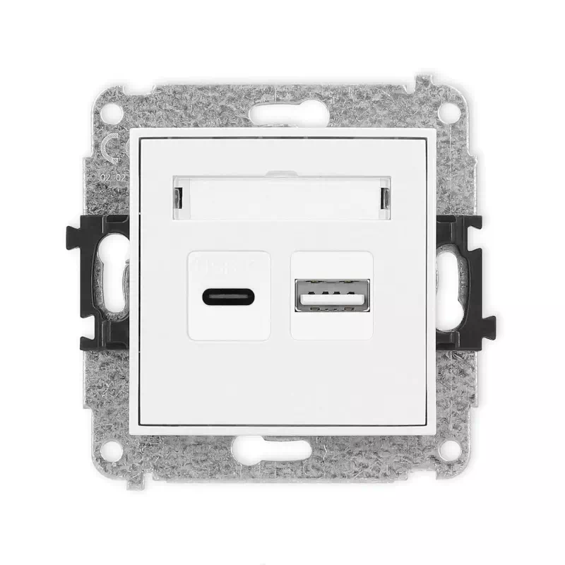 Mechanizm ładowarki USB podwójnej USB C + USB A, 20W max. producent Karlik seria Mini kolor Biały kod MCUSB-8