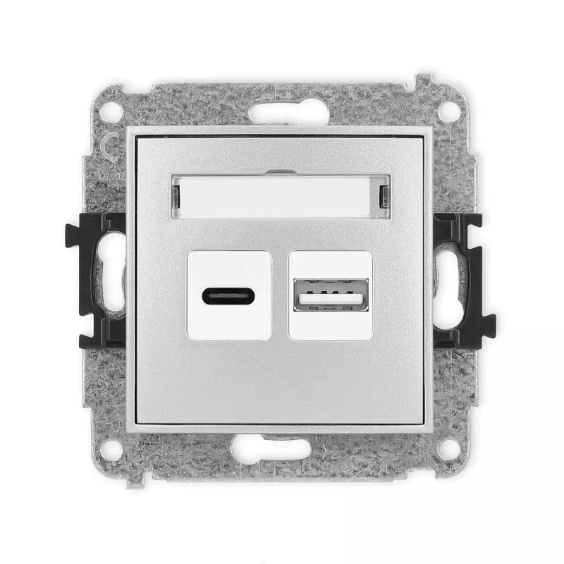 Mechanizm ładowarki USB podwójnej USB C + USB A, 20W max. producent Karlik seria Mini kolor Srebrny metalik kod 7MCUSB-8