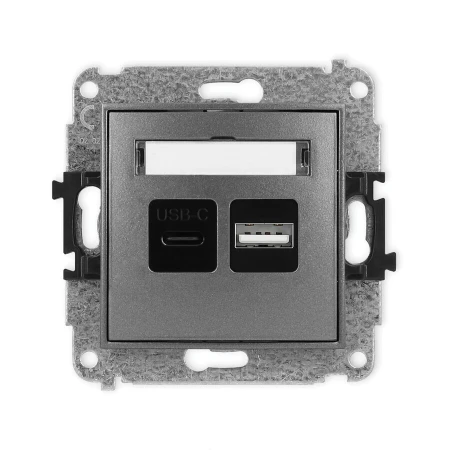 Mechanizm ładowarki USB podwójnej USB C + USB A, 20W max. producent Karlik seria Mini kolor Grafitowy kod 11MCUSB-8