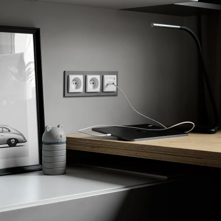 Mechanizm ładowarki USB podwójnej USB C + USB A, 20W max. producent Karlik seria Mini kolor Biały mat kod 25MCUSB-8