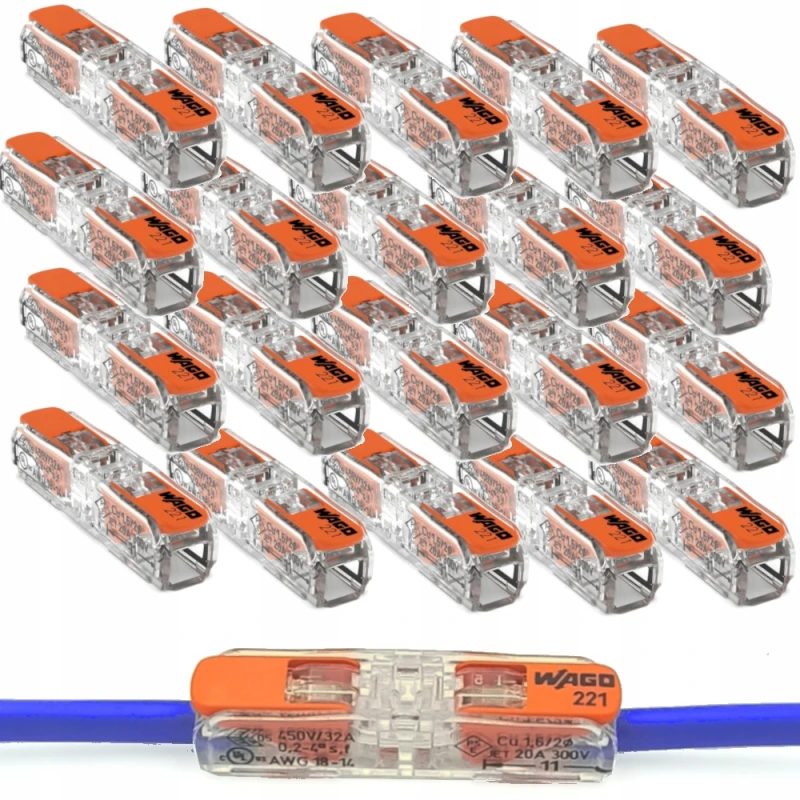 Zestaw Wago 221-2411 Szybko Złączka Przelotowa 20X