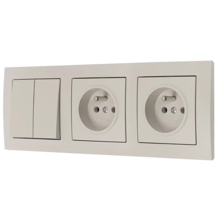 Włącznik podwójny i dwa gniazda pojedyncze z ramką seria As kolor Kaszmir