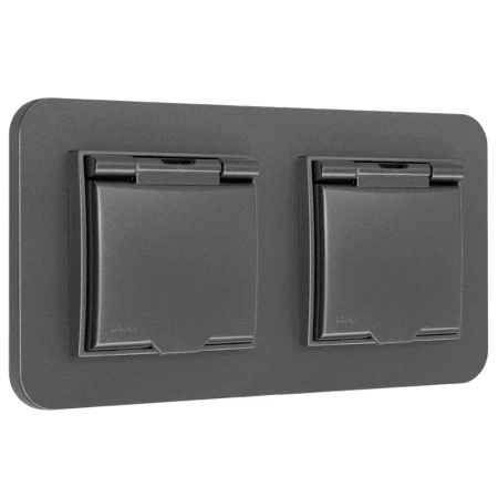 Dwa gniazda hermetyczne do łazienki z ramką zaokrągloną seria Mini kolor Grafitowy
