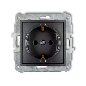 Mechanizm gniazda pojedynczego z uziemieniem SCHUKO 2P+Z (przesłony torów prądowych) producent Karlik seria Mini kolor Grafitowy kod 11MGP-1sp