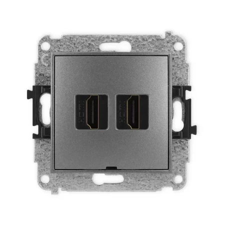Mechanizm gniazda podwójnego HDMI 2.0, 4K, bez pola opisowego producent Karlik seria Mini kolor Grafitowy kod 11MHDMIBO-4