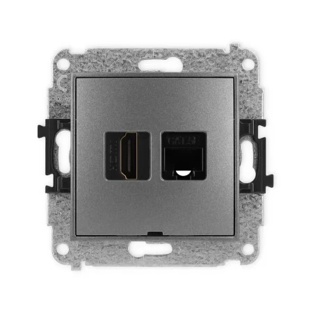 Mechanizm gniazda pojedynczego HDMI 2.0, 4K + gniazda komp. poj. 1xRJ45, kat. 5e, 8-stykowy, bez pola opisowego producent Karlik seria Mini kolor Grafitowy kod 11MGHKBO-45e