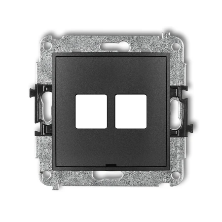 Mechanizm gniazda multimedialnego podwójnego bez modułu, bez pola opisowego (standard Keystone) producent Karlik seria Mini kolor Grafitowy kod 11MGMBO-2P