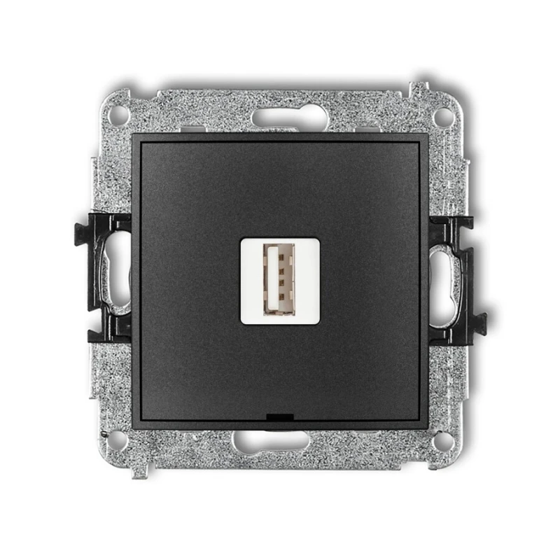 Mechanizm ładowarki USB pojedynczej USB A, 5W max., 5V, 1A, bez pola opisowego producent Karlik seria Mini kolor Grafitowy kod 11MCUSBBO-1
