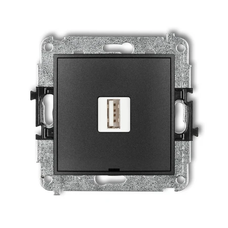 Mechanizm ładowarki USB pojedynczej USB A, 10W max., 5V, 2A, bez pola opisowego producent Karlik seria Mini kolor Grafitowy kod 11MCUSBBO-3