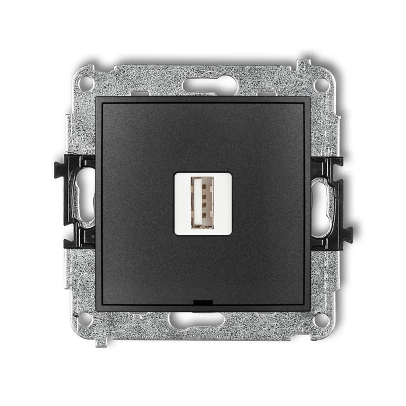 Mechanizm ładowarki USB pojedynczej USB A, 10W max., 5V, 2A, bez pola opisowego producent Karlik seria Mini kolor Grafitowy kod 11MCUSBBO-3