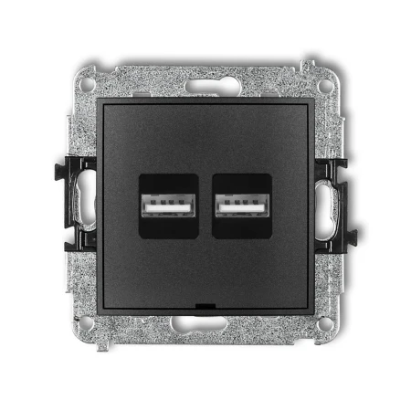 Mechanizm ładowarki USB podwójnej 2xUSB A, 15,5W max., 5V, 3.1A, bez pola opisowego producent Karlik seria Mini kolor Grafitowy kod 11MCUSBBO-6