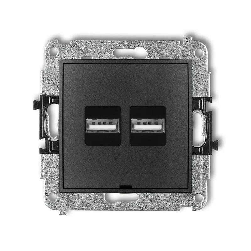 Mechanizm ładowarki USB podwójnej 2xUSB A, 15,5W max., 5V, 3.1A, bez pola opisowego producent Karlik seria Mini kolor Grafitowy kod 11MCUSBBO-6