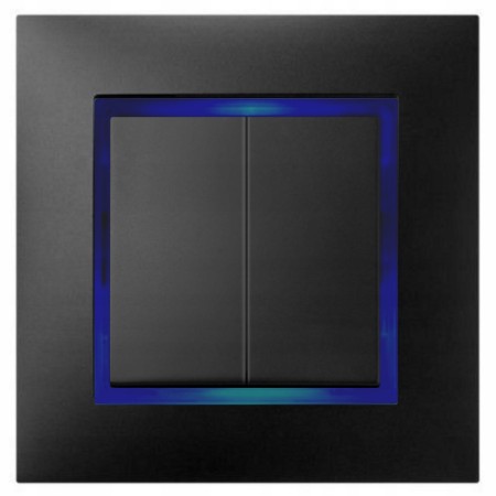 Włącznik Podwójny Czarny Z Podświetleniem Niebieskim Ospel Aria
