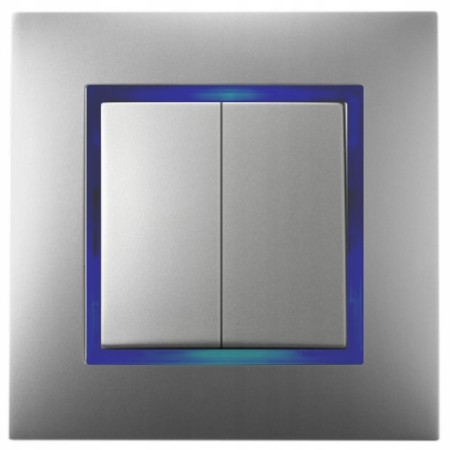 Włącznik Podwójny Ospel Aria Srebrny Z Podświetleniem Niebieskim