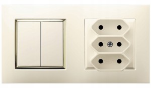 Gniazdo Potrójne Włącznik Podwójny Ospel Aria Ecru Złoty