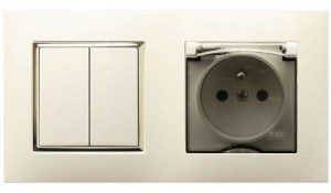 Gniazdo Włącznik Podwójny Do Łazienki Gniazdko Ospel Aria Ecru Złoty