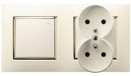 Gniazdo Podwójne Z Włącznikiem Schodowym Ospel Aria Ecru Złoty