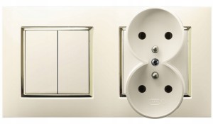 Gniazdo Podwójne Z Włącznikiem Podwójnym Ospel Aria Ecru Złoty