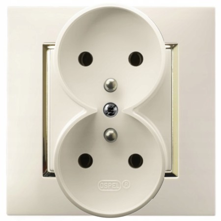 Gniazdo Podwójne Z Uziemieniem Ospel Aria Gniazdko Ecru Złoty