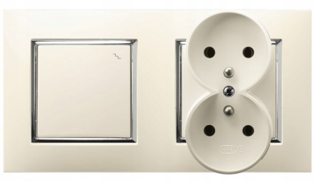 Gniazdo Podwójne Z Włącznikiem Schodowym Ospel Aria Ecru Srebro 3