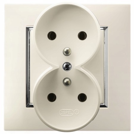 Gniazdo Podwójne Z Uziemieniem Ospel Aria Gniazdko Ecru Srebro