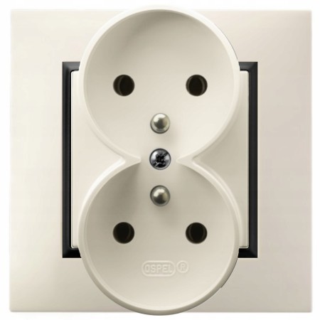 Gniazdo Podwójne Z Uziemieniem Ospel Aria Gniazdko Ecru Czarny