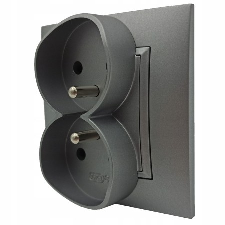 Gniazdko Z Bolcem Aria Podwójne Z Uziemieniem Ospel Gniazdo Szare