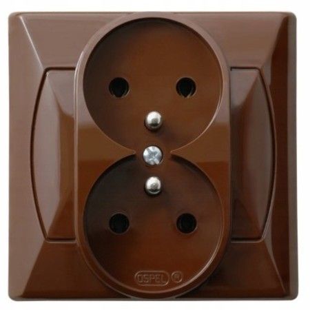 Gniazdo Podwójne Z Uziemieniem Ospel Akcent Brąz