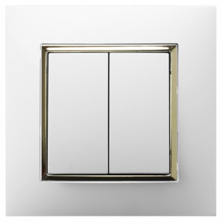 Włącznik Schodowy Podwójny Ospel Aria Z Ramką Biały/Złoty