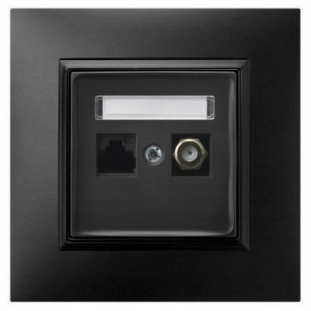 Gniazdo Rj45/Tv(F) Z Ramką Aria Czarny