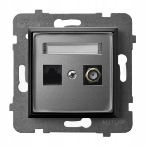Gniazdo RJ45/TV(F) bez ramki Ospel Aria Szary/Czarny