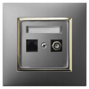 Gniazdo Rj45/Tv(F) Z Ramką Ospel Aria Szary/Złoto