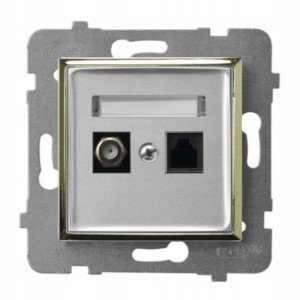 Gniazdo Rj45/Tv(F) Bez Ramki Ospel Aria Srebrny/Złoto