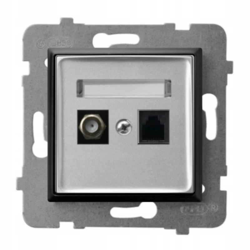 Gniazdo Rj45/Tv(F) Bez Ramki Ospel Aria Srebrny/Czarny